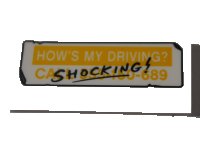 LEGO part Tile 2 x 4 with 'HOW'S MY DRIVING?' on Yellow Background, Yellow 'CALL 555-150-689' on White Background and Black 'SHOCKING!' Pattern (Sticker) - Set 76083 87079pb0637