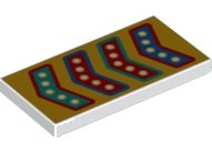 LEGO part Tile 2 x 4 with Red, Blue, and Dark Turquoise Arrows on Bright Light Orange Background Pattern (87079pb1143)