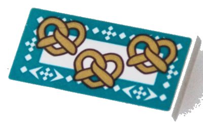 LEGO onderdeel Tile 2 x 4 with 3 Pretzels, Dark Turquoise Border with White Squares and Arrows Pattern (Sticker) - Set 41167 (87079pb1157)
