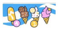 LEGO onderdeel Tile 2 x 4 with Menu with Popsicle, 3 Ice Cream Cones, and Circles with Numbers 1 and 2 on Dark Azure Background with Swirls Pattern 87079pb1161