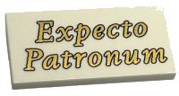 LEGO part Tile 2 x 4 with Gold 'Expecto Patronum' Pattern 87079pb1279
