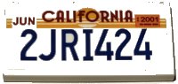 LEGO part Tile 2 x 4 with License Plate 'CALIFORNIA', 'JUN', '2001' and '2JRI424' Pattern (Sticker) - Set 42111 87079pb1380