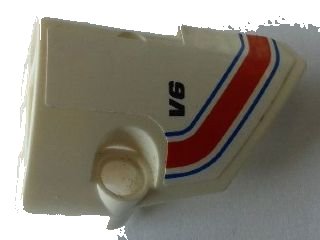 LEGO part Technic, Panel Fairing # 2 Small Smooth Short, Side B with Blue, Red and White Stripes and 'V6' Pattern (Sticker) - Set 8071 (87086pb030)