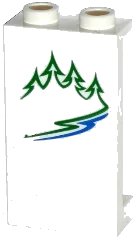 LEGO part Panel 1 x 2 x 3 with Side Supports - Hollow Studs with Green Trees and Blue River on White Background Pattern Model Left Side (Sticker) - Set 60117 87544pb028L