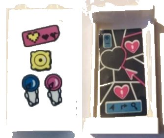 LEGO onderdeel Panel 1 x 2 x 3 with Side Supports - Hollow Studs with Heart and Plugs on Outside and Pink Hearts on Satellite Map Inside Pattern (Stickers) - Set 41333 (87544pb054)
