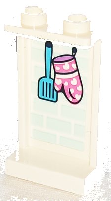 LEGO part Panel 1 x 2 x 3 with Side Supports - Hollow Studs with Medium Azure Spatula and Dark Pink Oven Mitt with Hearts Pattern (Sticker) - Set 41347 (87544pb071)