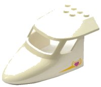 LEGO part Aircraft Fuselage Forward Top Curved 6 x 10 x 4 with 3 Window Panes with Yellow Stripe and Winged Heart Pattern on Both Sides (Stickers) - Set 41100 87613pb010