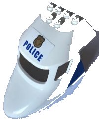 LEGO part Aircraft Fuselage Forward Top Curved 6 x 10 x 4 with 3 Window Panes with 'POLICE' and Badge on Top and Blue Triangle Pattern on Both Sides (Stickers) - Set 60138 87613pb014