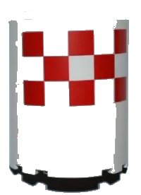 LEGO onderdeel Cylinder Half 3 x 6 x 6 with 1 x 2 Cutout with Red and White Large Checkered Pattern, 5 Squares Per Row (Sticker) - Set 3182 87926pb003