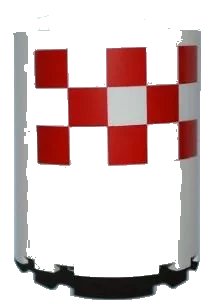 LEGO onderdeel Cylinder Half 3 x 6 x 6 with 1 x 2 Cutout with Red and White Large Checkered Pattern, 5 Squares Per Row (Sticker) - Set 3182 (87926pb003)