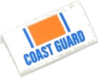 LEGO part Slope, Curved 2 x 4 x 2/3 with Bottom Tubes with Orange Rectangle, Blue Lines and 'COAST GUARD' Pattern (Sticker) - Set 60012 88930pb029