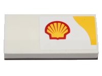 LEGO onderdeel Slope, Curved 2 x 4 x 2/3 with Bottom Tubes with Shell Logo and Yellow Upper Right Corner Pattern Model Left Side (Sticker) - Set 40196 88930pb054L