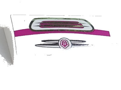 LEGO onderdeel Slope, Curved 2 x 4 x 2/3 with Bottom Tubes with Silver Grille and Magenta Stripe Pattern (Sticker) - Set 41058 (88930pb103)