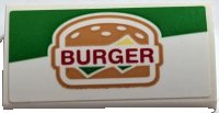 LEGO onderdeel Slope, Curved 2 x 4 x 2/3 with Bottom Tubes with 'BURGER' Pattern (Sticker) - Set 60214 88930pb118