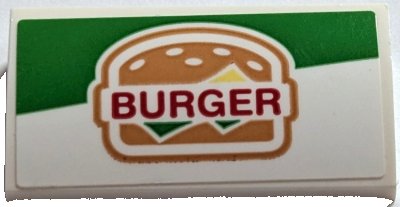 LEGO onderdeel Slope, Curved 2 x 4 x 2/3 with Bottom Tubes with 'BURGER' Pattern (Sticker) - Set 60214 (88930pb118)
