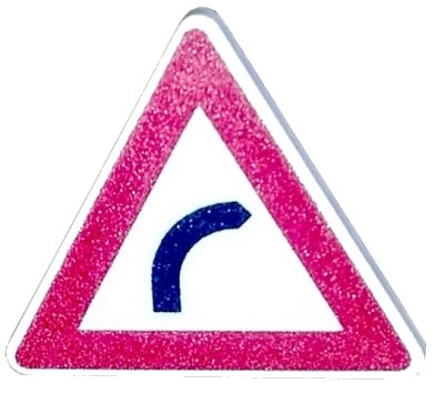 LEGO onderdeel Road Sign 2 x 2 Triangle with Clip with Red Border and Black Curve Ahead Pattern (892pb005)