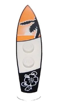 LEGO onderdeel Minifigure, Utensil Surfboard Standard with Black Palm Tree on Orange Sunset Background and Black Flower Pattern 90397pb001