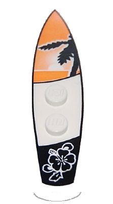 LEGO onderdeel Minifigure, Utensil Surfboard Standard with Black Palm Tree on Orange Sunset Background and Black Flower Pattern (90397pb001)