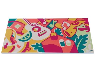 LEGO onderdeel Tile 8 x 16 with Bottom Tubes, Textured Surface with Graffiti Art, Dark Turquoise 'LIANN' and Leaves, Guitar, Yellow Saxophone, Musical Notes, Game Controller Pattern (90498pb41)