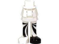 LEGO part Mini Doll Hips and Skirt Layered, Black Curved Stripes on Legs and Black Shoe Left Pattern - Thick Hinge 92250c00pb26