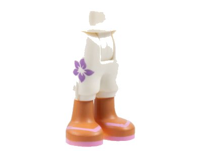 LEGO onderdeel Mini Doll Hips and Trousers Cropped with Medium Lavender Flower, Medium Nougat Legs, and Bright Pink Sandals with Straps Pattern - Thick Hinge (92251c00pb01)