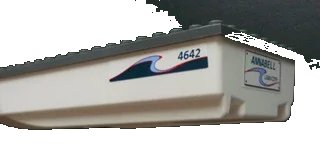 LEGO onderdeel Boat, Hull Unitary 28 x 8 with Dark Bluish Gray Top with 'ANNABELL' on Stern and '4642' on Both Sides Pattern (Stickers) - Set 4642 (92710c01pb01)
