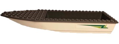 LEGO onderdeel Boat, Hull Unitary 28 x 8 with Dark Bluish Gray Top with Green and Lime Arrows Pattern on Both Sides (Stickers) - Set 60168 (92710c01pb05)