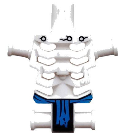 LEGO onderdeel Torso Skeleton, Angular Rib Cage with Black Holes and Cracks and Blue Loincloth Pattern (93060pb01)