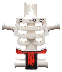 LEGO part Torso Skeleton, Angular Rib Cage with Black Holes and Cracks and Red Loincloth Pattern 93060pb04