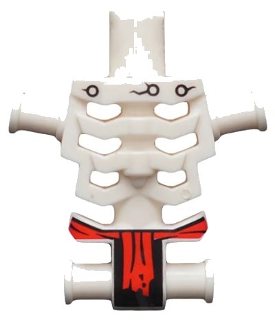 LEGO onderdeel Torso Skeleton, Angular Rib Cage with Black Holes and Cracks and Red Loincloth Pattern (93060pb04)
