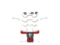LEGO part Torso Skeleton, Angular Rib Cage with Black Holes and Cracks and Red Loincloth with Cracked White Skull Pattern 93060pb05