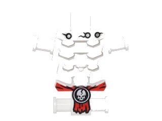 LEGO onderdeel Torso Skeleton, Angular Rib Cage with Black Holes and Cracks and Red Loincloth with Cracked White Skull Pattern (93060pb05)