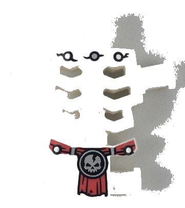 LEGO onderdeel Torso Skeleton, Angular Rib Cage with Repaired Holes and Cracks and Red Loincloth Pattern (93060pb07)