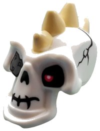 LEGO onderdeel Minifigure, Head, Modified Skull with Tan Spikes and Metal Eye Patch Pattern 93064pb01