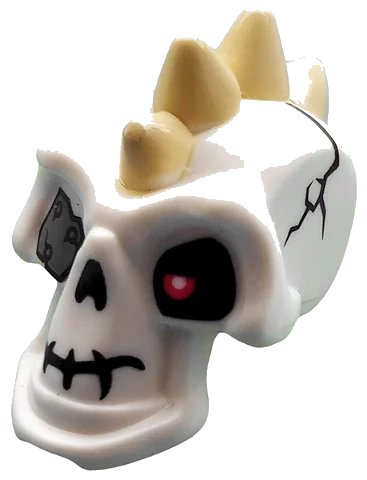 LEGO onderdeel Minifigure, Head, Modified Skull with Tan Spikes and Metal Eye Patch Pattern (93064pb01)