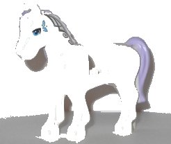 LEGO part Horse with 2 x 2 Cutout with Blue Eyes and Face Decoration, Lavender Mane and Tail Pattern (93083c01pb06)