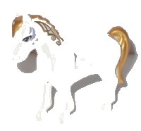 LEGO part Horse with 2 x 2 Cutout with Lavender Eyes and Face Decoration, Gold Mane and Tail Pattern 93083c01pb08