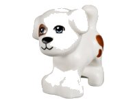 LEGO part Dog, Friends, Puppy, Standing with Bright Light Blue Eyes, Black Nose and Mouth, Reddish Brown Patch and Spots Pattern (Charlie / Jacky) 93088pb01
