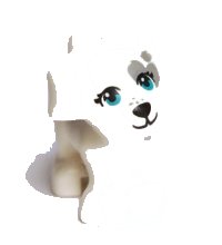 LEGO part Dog, Friends, Puppy, Standing with Dark Turquoise Eyes, Black Nose and Mouth, Dark Bluish Gray Patch Pattern (Cookie) 93088pb10