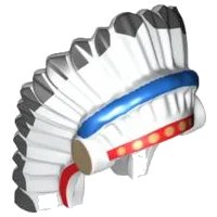LEGO part Minifigure, Headgear Headdress Indian with Colored Feathers, Gold Dots on Red and Black Hair on Back Pattern 93227pb01