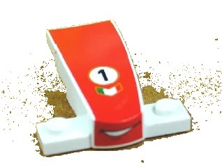 LEGO onderdeel Wedge 4 x 2 x 1 1/3 with 1 x 4 Base with Smile and Number 1 on Red Background Pattern (Cars Francesco Bernoulli) (93589pb002)