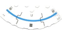 LEGO part Brick, Round Corner 6 x 6 with Slope 33 Edge, Facet Cutout with Blue Stripe, Black Lines, Vent and 8 Rivets Pattern (Sticker) - Set 70709 95188pb17