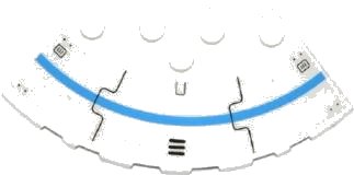 LEGO part Brick, Round Corner 6 x 6 with Slope 33 Edge, Facet Cutout with Blue Stripe, Black Lines, Vent and 8 Rivets Pattern (Sticker) - Set 70709 (95188pb17)