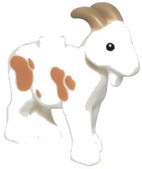 LEGO part Goat with Black Eyes, Dark Tan Horns and Medium Nougat Spots Pattern 95341pb01