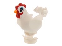 LEGO onderdeel Chicken, Narrow Base with Black Eyes, Orange Beak, Medium Blue Eye Shadow, and Red Comb and Wattle Pattern (Camilla) 95342pb02