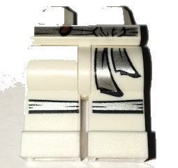 LEGO part Hips and Legs with Silver Sash and Knee Straps Pattern (970c00pb0589)