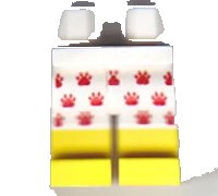LEGO part Hips and Legs with Red Paw Prints on White Shorts and Yellow Lower Legs Pattern 970c00pb0785