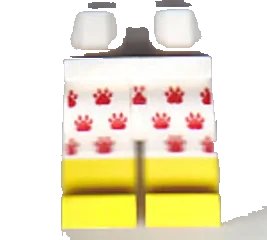 LEGO onderdeel Hips and Legs with Red Paw Prints on White Shorts and Yellow Lower Legs Pattern (970c00pb0785)
