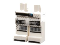 LEGO part Hips and Legs with Black Belt, Thigh Belts, Knee Armor, Damaged Right Leg and Sandals Pattern 970c00pb0859
