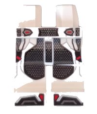 LEGO part Hips and Legs with Black Armor with Silver Dots and Red Trim Pattern 970c00pb0946